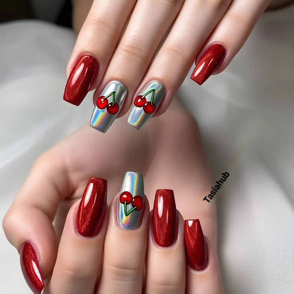 holographic cherry nails