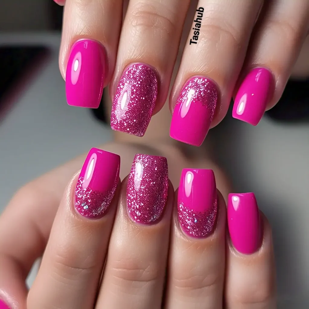 hot pink with glitter half moon