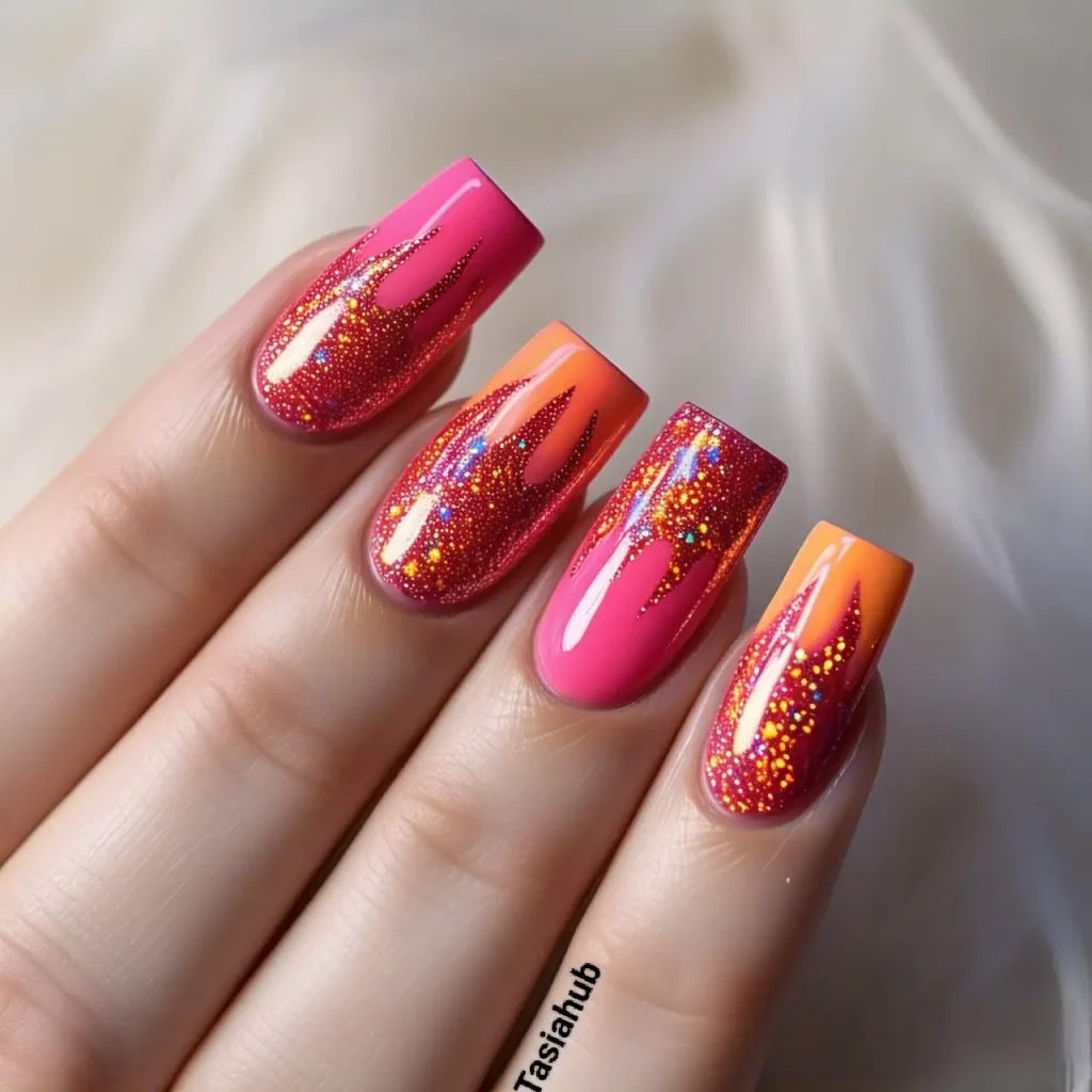 neon pink with glitter tips 3
