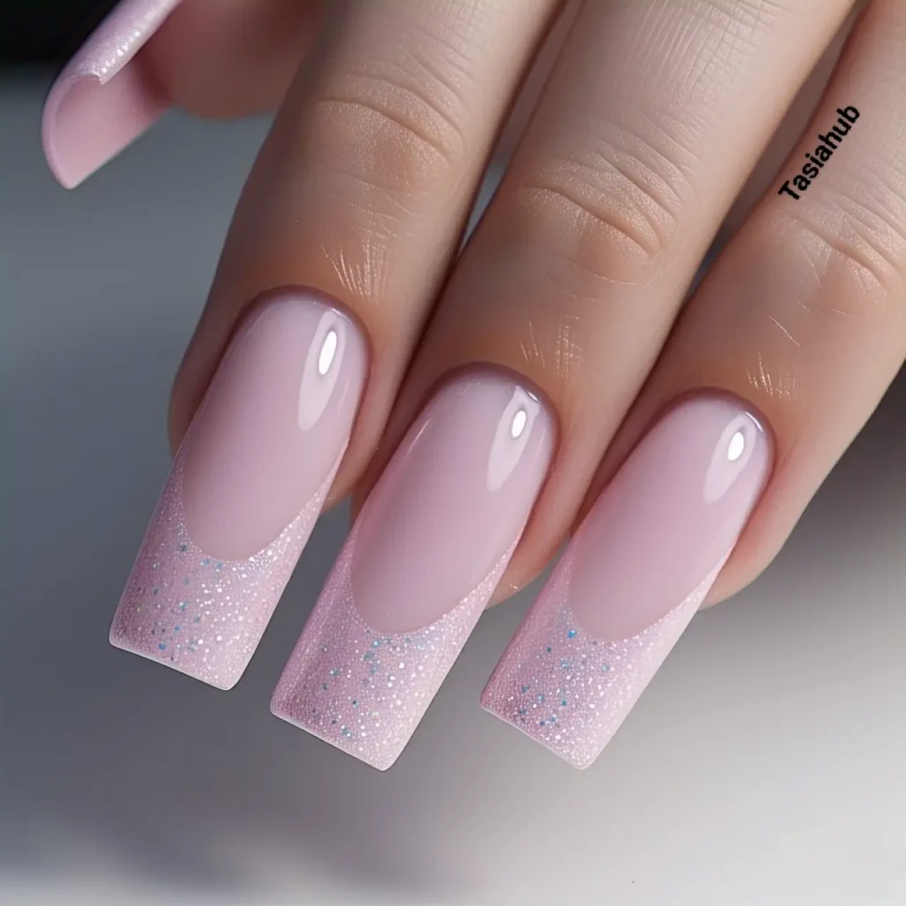 pastel petal with glitter french tips