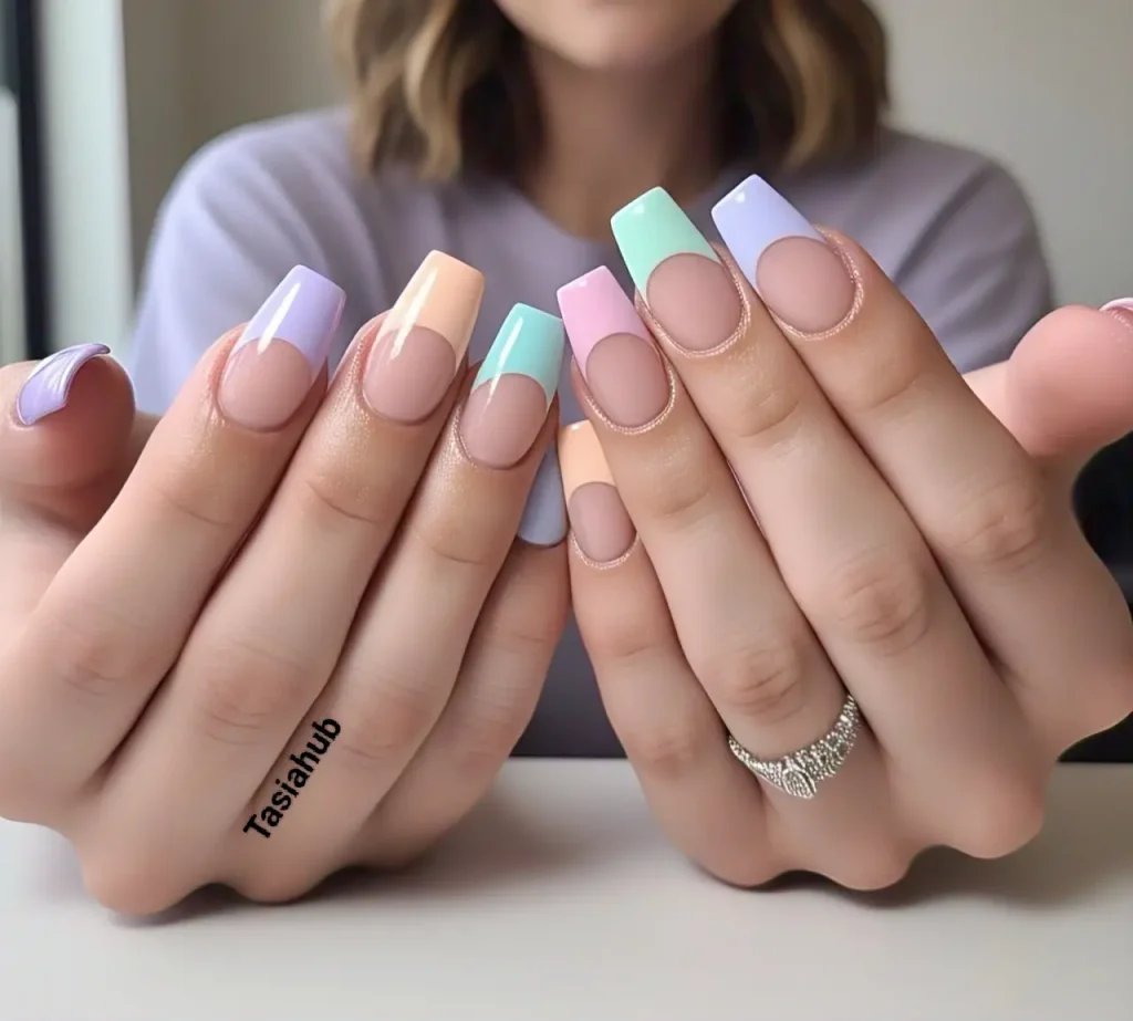 pastel rainbow french tips 1