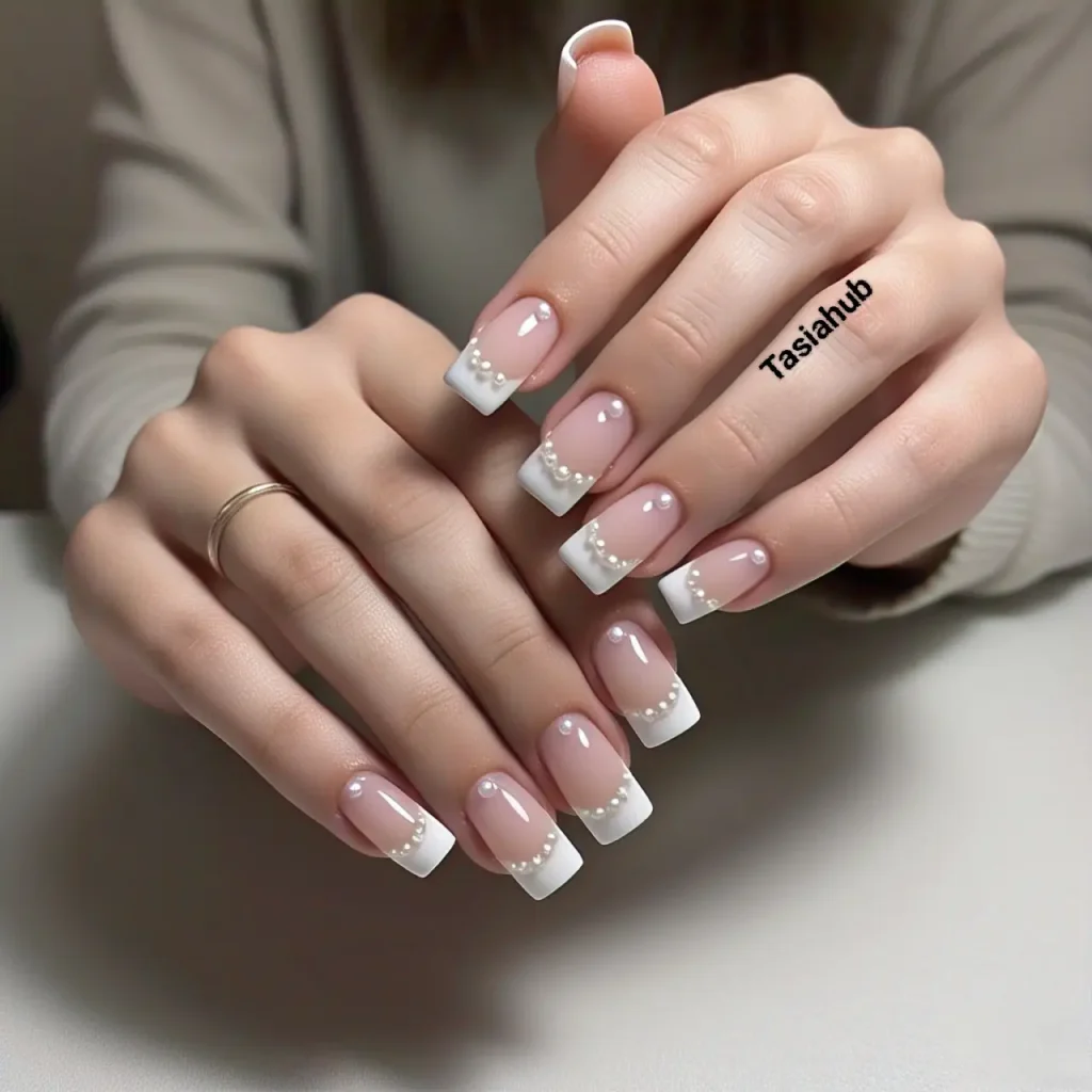 pearl embellished french tips 3