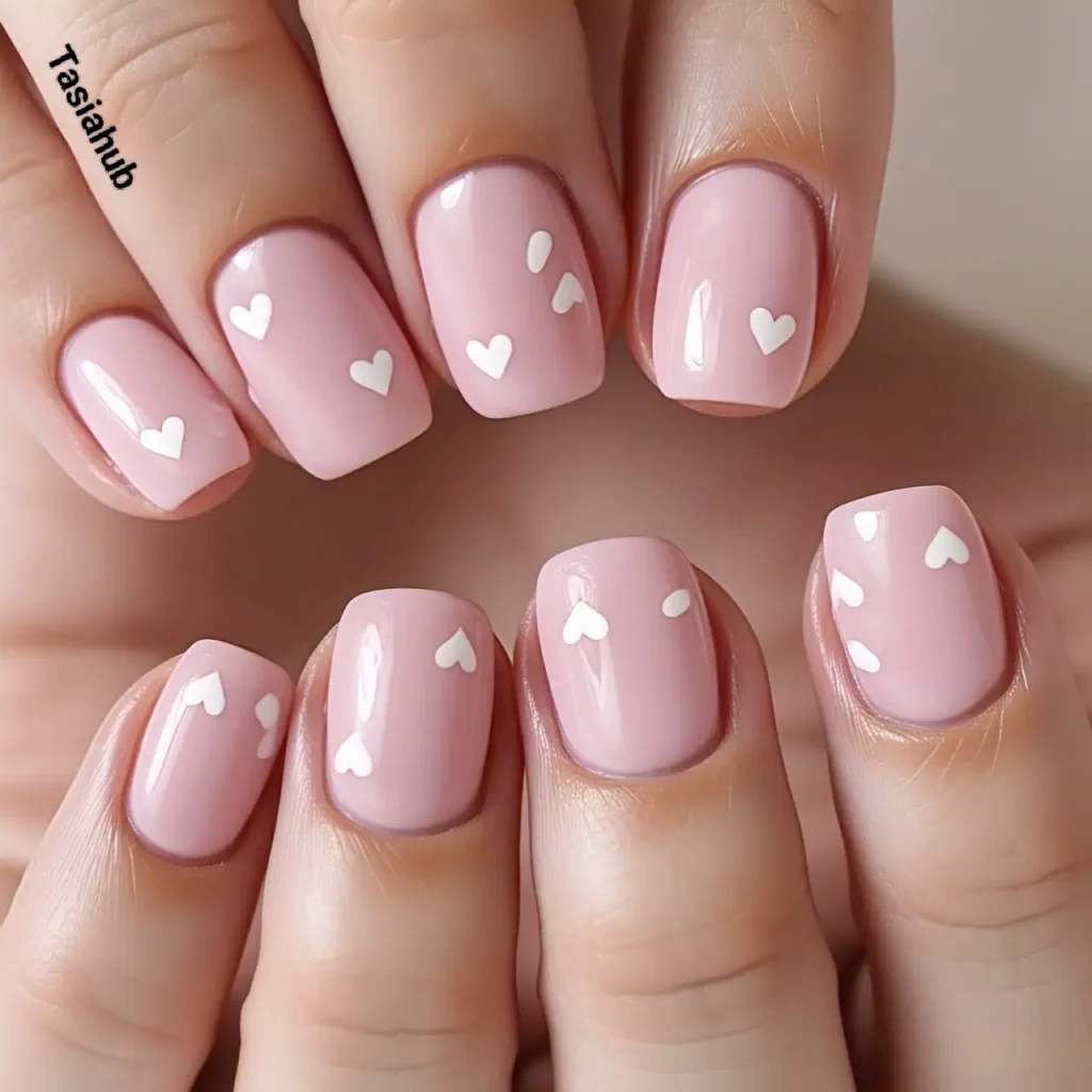 pink heart accent nails