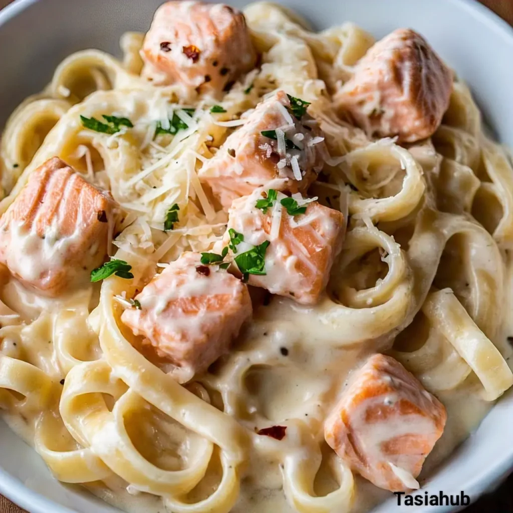 salmon Alfredo pasta