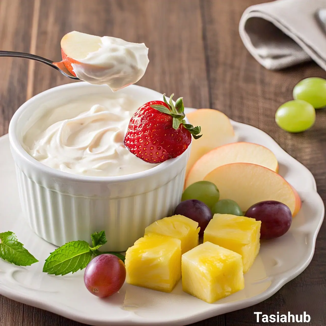 A bowl of cream cheese fruit dip
