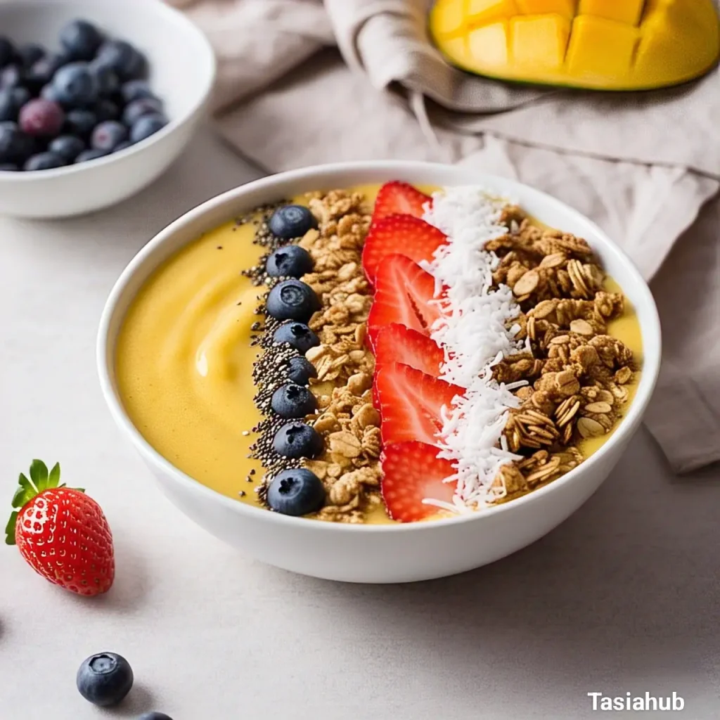 A bowl of mango smoothie