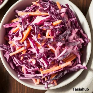 A bowl of red cabbage coleslaw