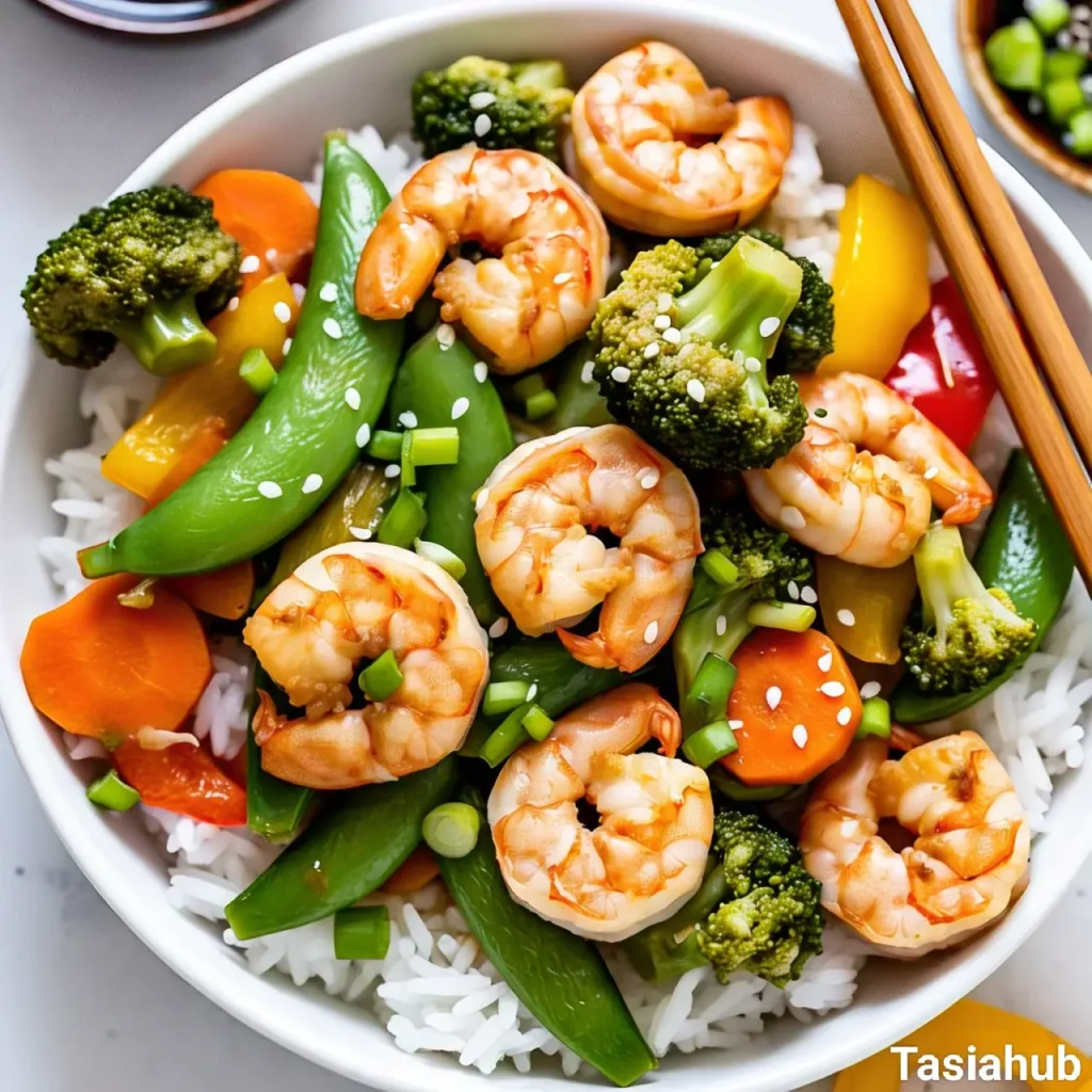 A bowl of shrimp stir fry