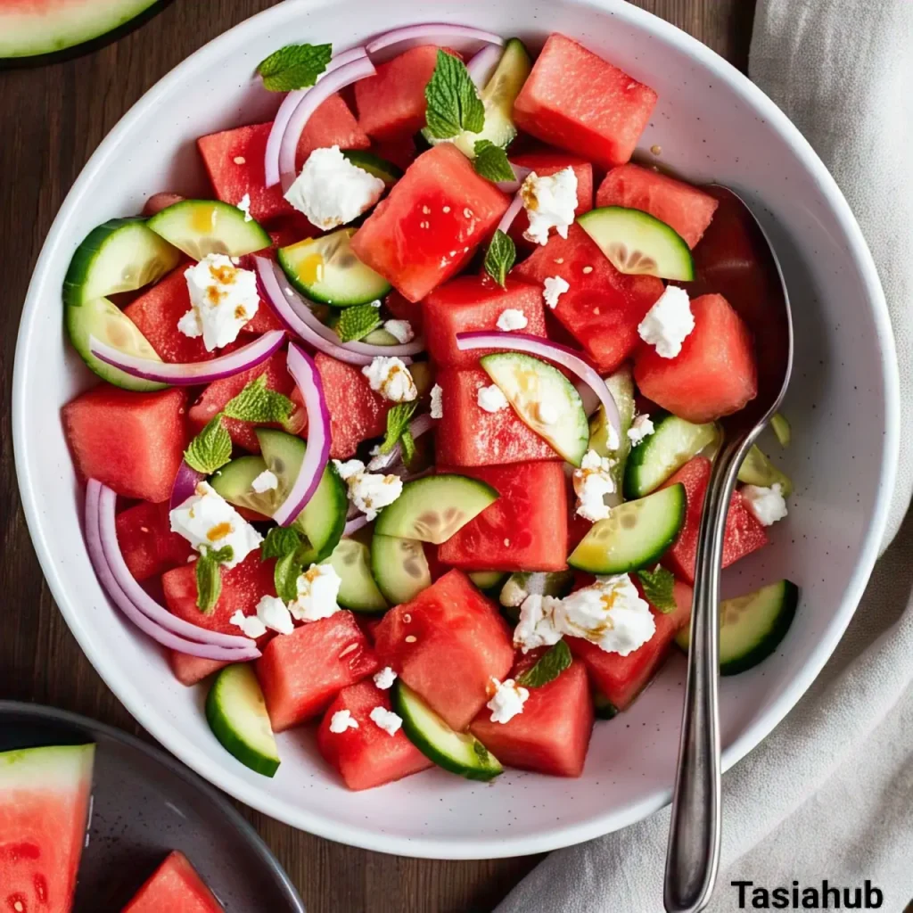 A bowl of watermelon salad