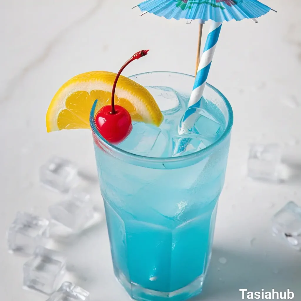 A glass of blue lagoon mocktail