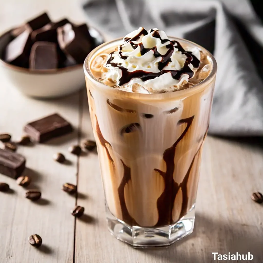 A glass of iced mocha latte