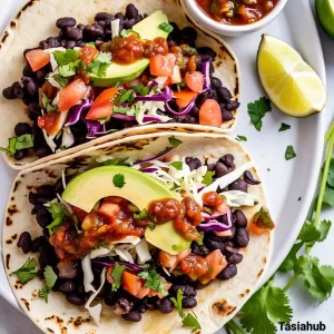 A platter of black bean tacos