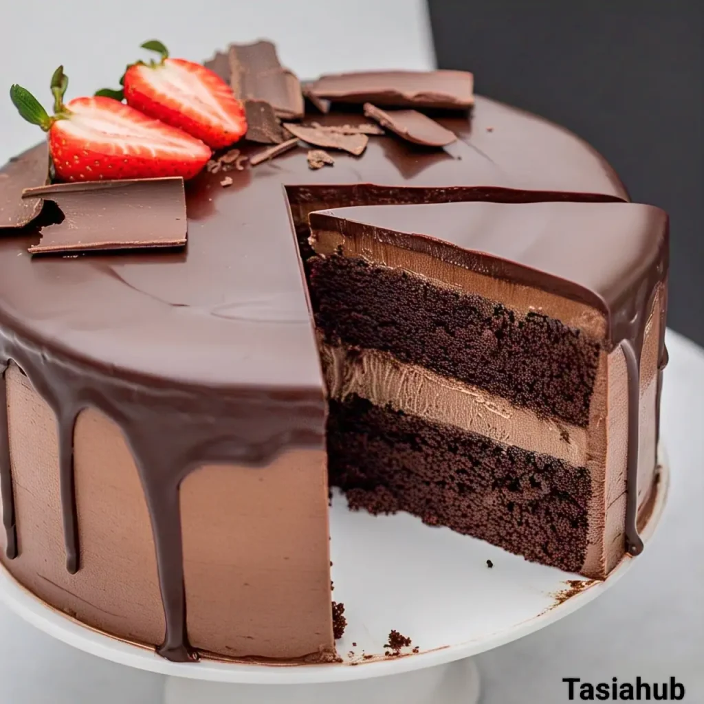 A photo of chocolate mousse cake