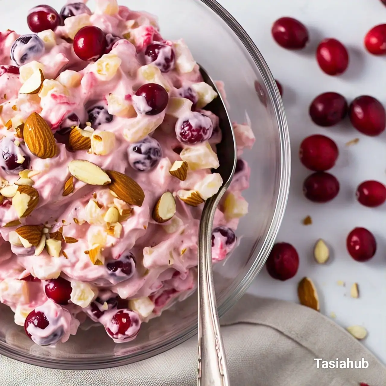 A bowl of cranberry fluff salad