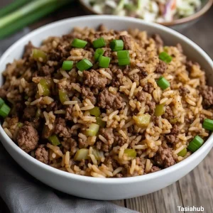 A serving of dirty rice