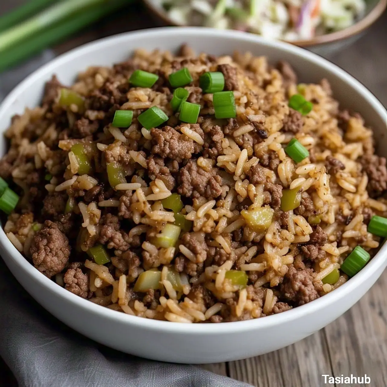 A serving of dirty rice