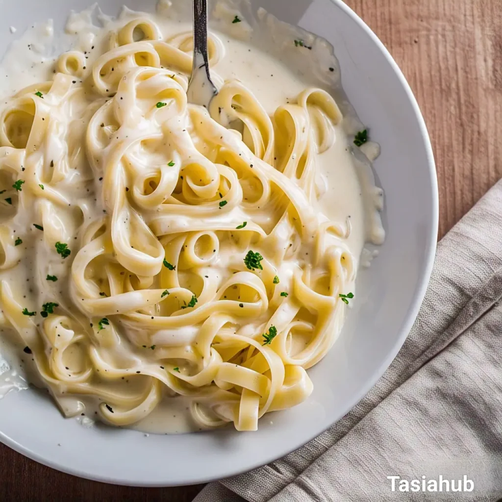 A plate of creamy Alfredo