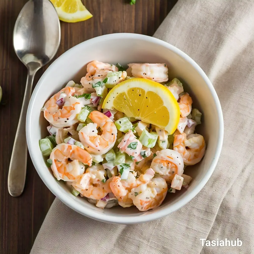 A plate of shrimp salad