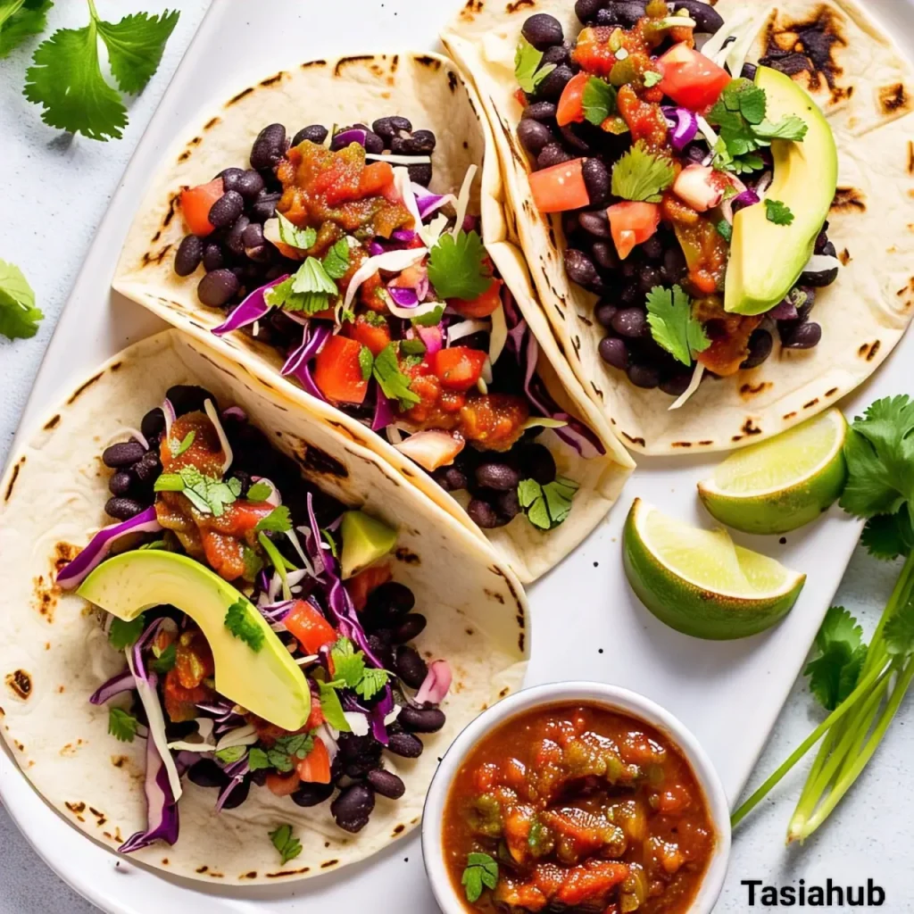 A platter of black bean tacos