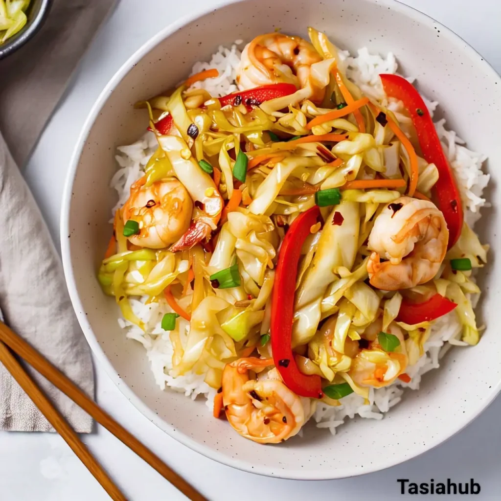 A serving of cabbage stir fry