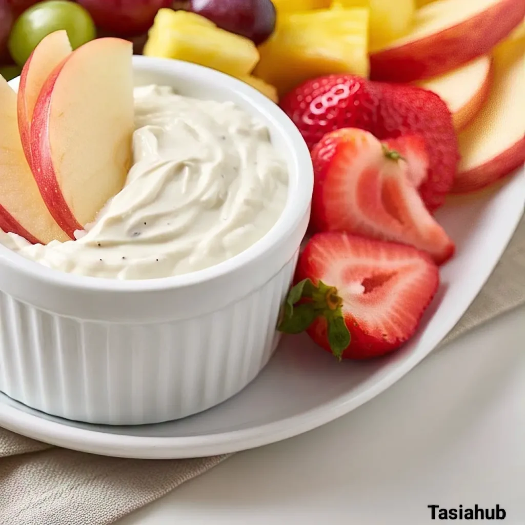 A serving of cream cheese fruit dip