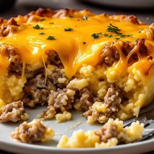 A serving of grits breakfast casserole