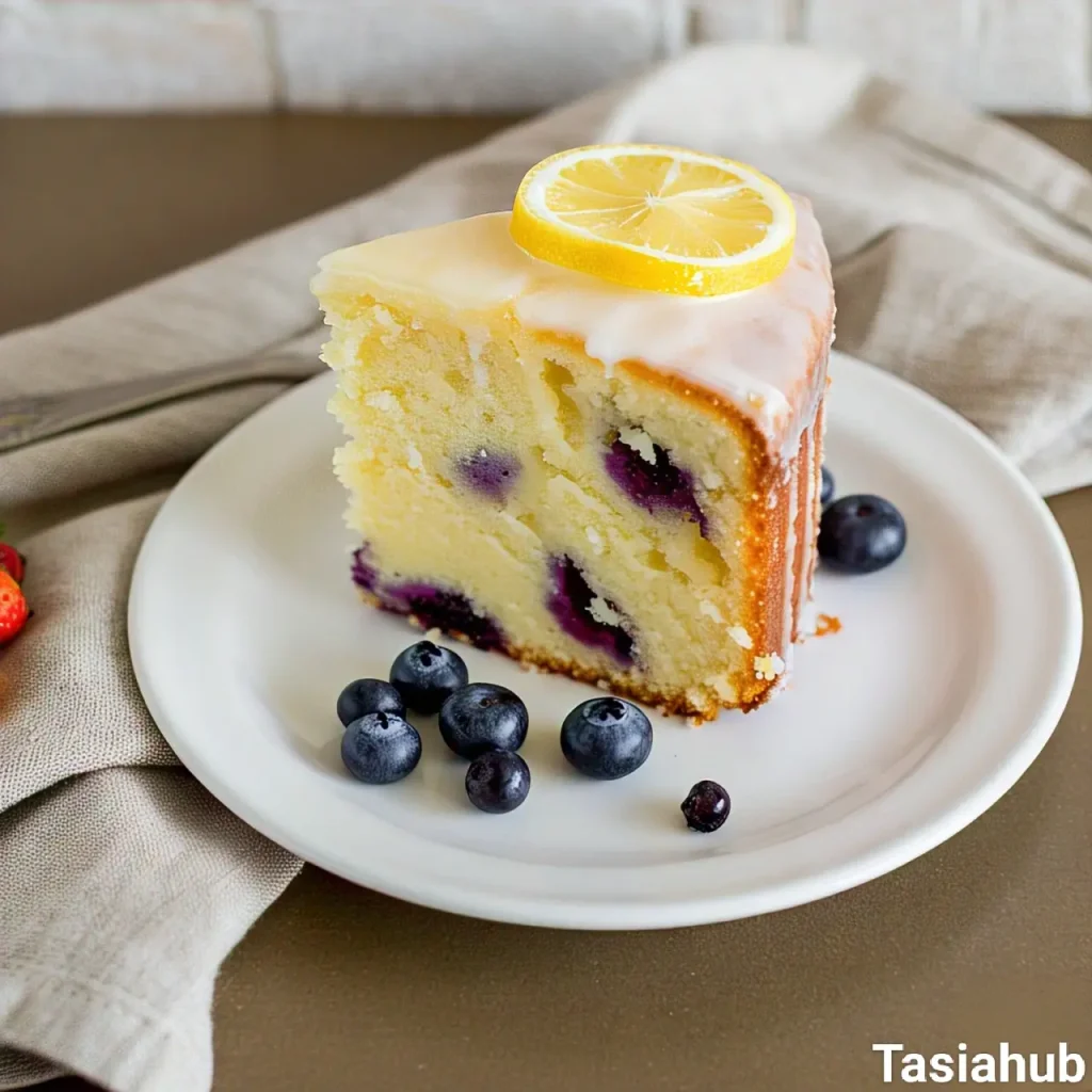A slice of lemon blueberry cake