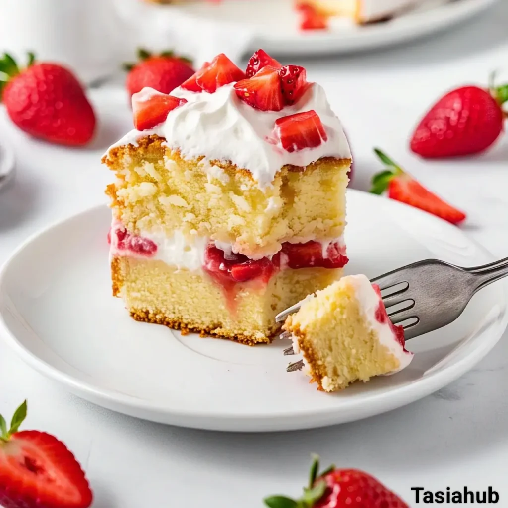 A slice of strawberry vanilla cake