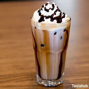 A glass of iced mocha latte