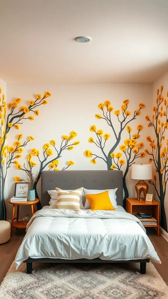 artistic yellow motif murals