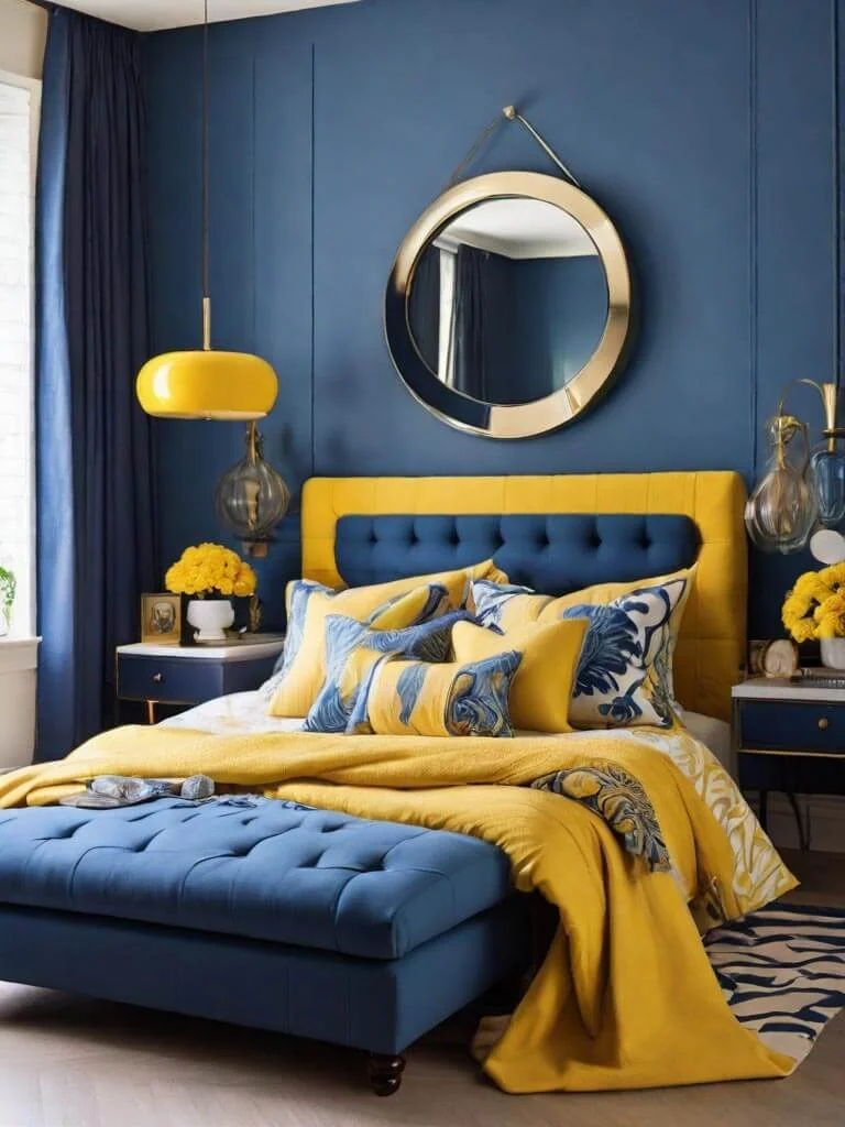 blue yellow bedroom