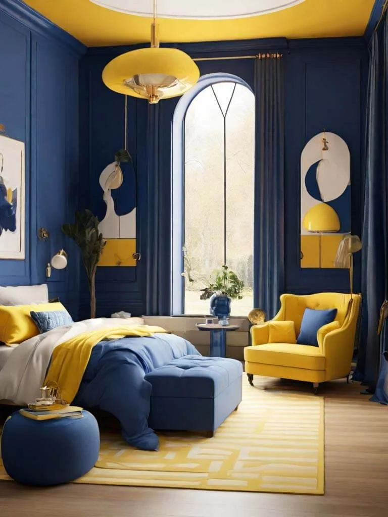 cobalt blue vivid yellow decor