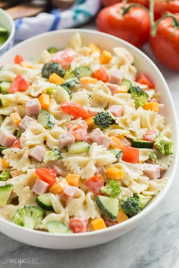creamy ranch bowtie pasta salad www.thereciperebel.com 600 14