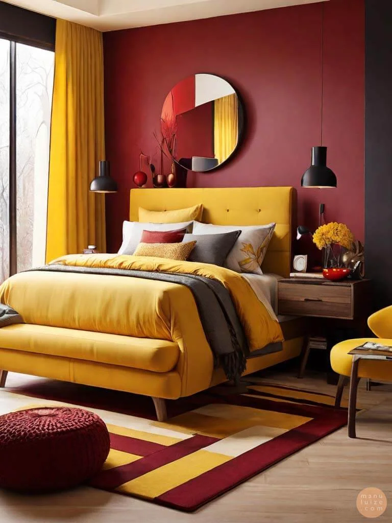 dark red modern bedroom