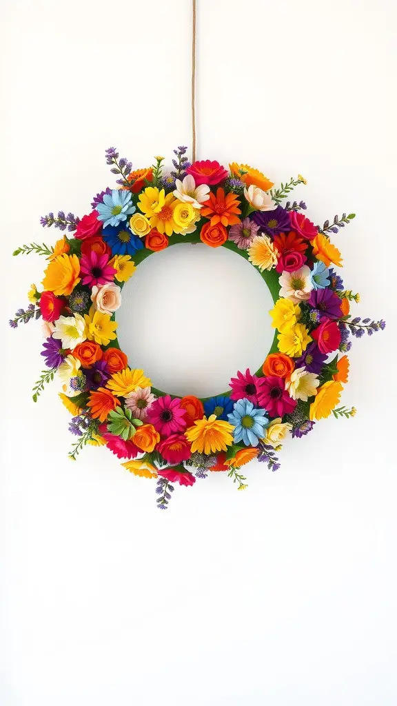 rainbow colored floral wreath