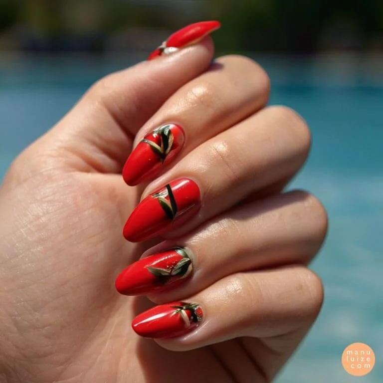 red modern nail art