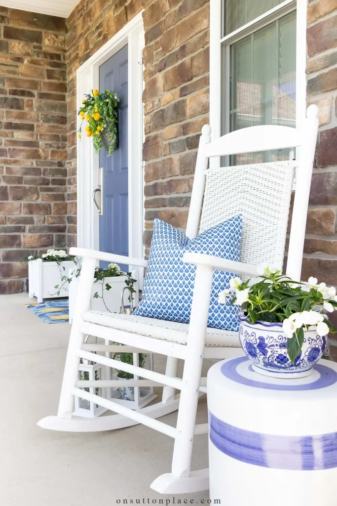 summer porch with rockers and blue accessories