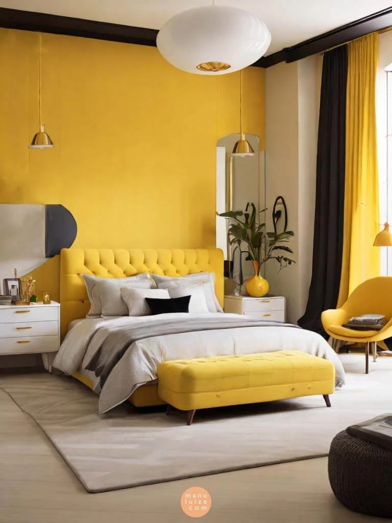 yellow black bedroom interior