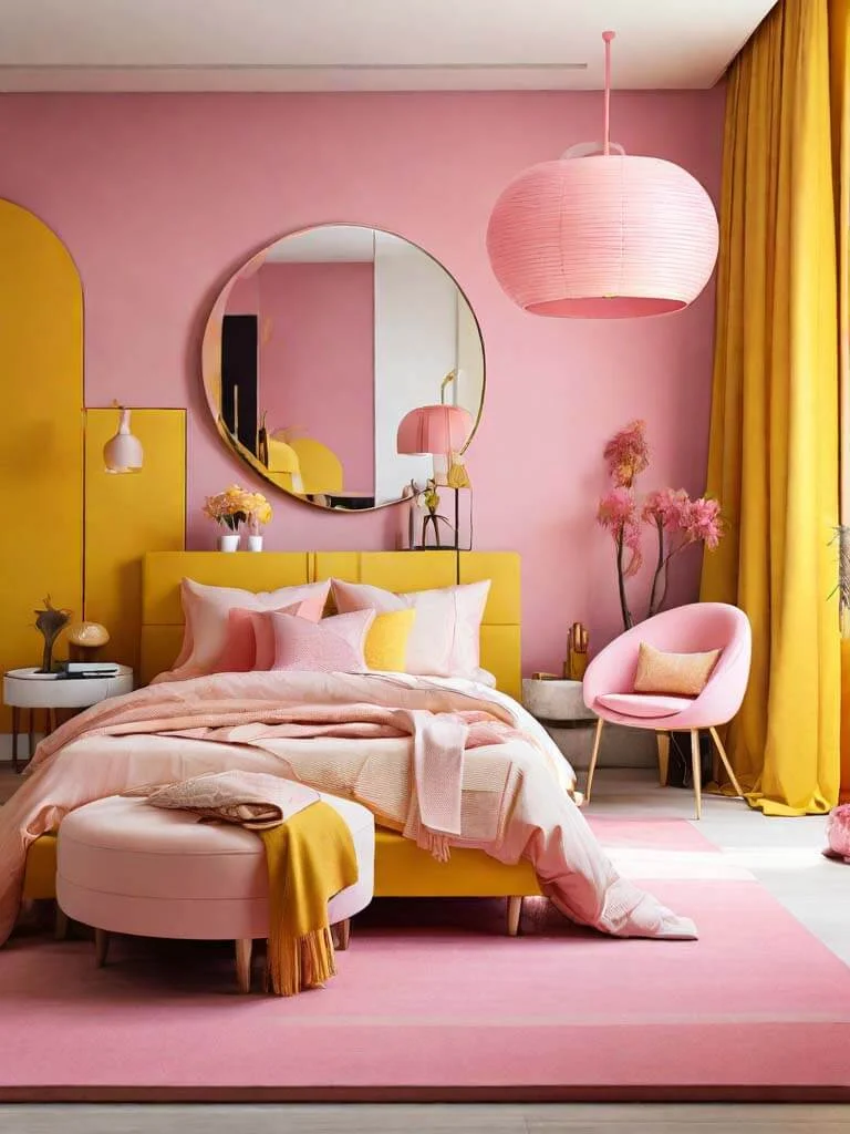 yellow pink bedroom