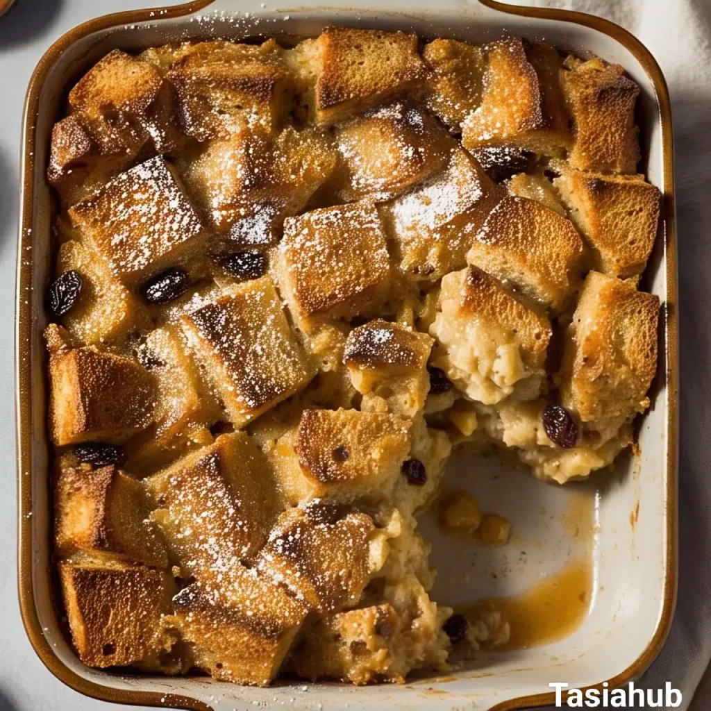 A baking dish of bread pudding