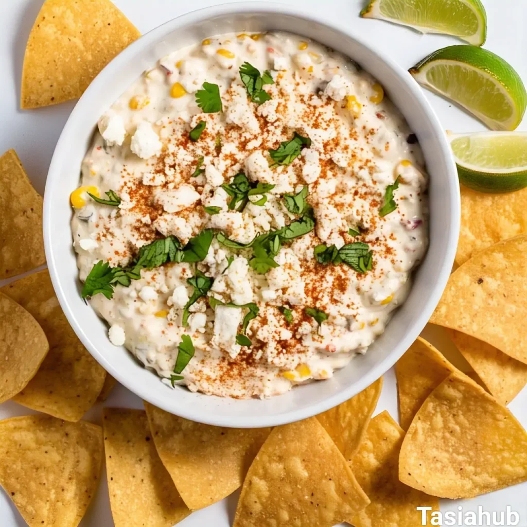 A bowl of Mexican street corn dip