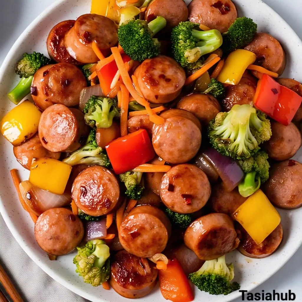 A bowl of sausage stir fry