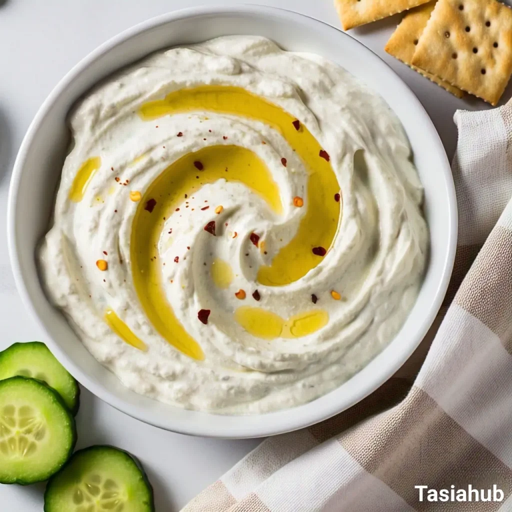 A bowl of whipped feta dip