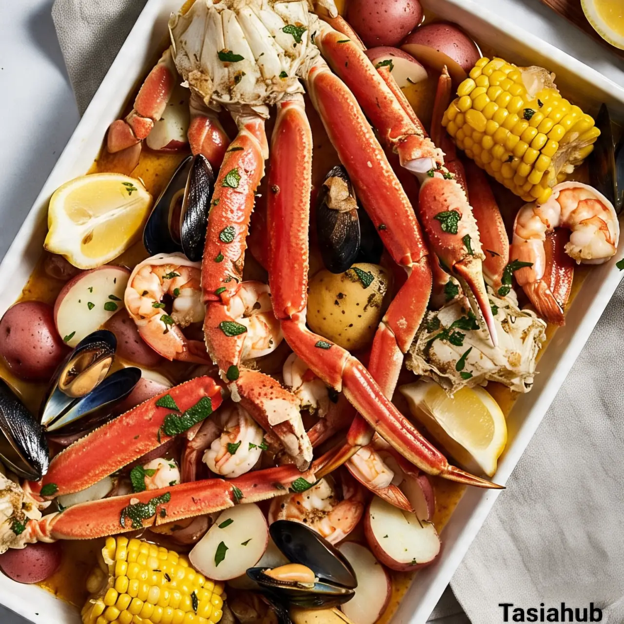 A platter of Cajun seafood boil
