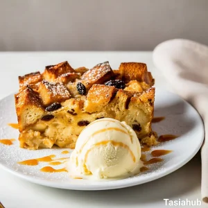 A serving of bread pudding