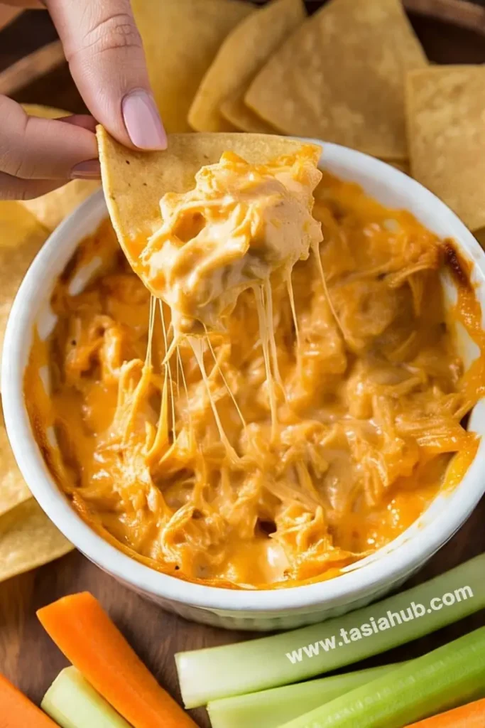 A serving of crockpot Buffalo chicken dip