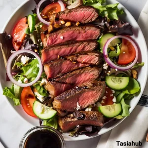 A bowl of steak salad