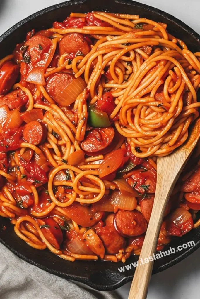A skillet of Haitian spaghetti