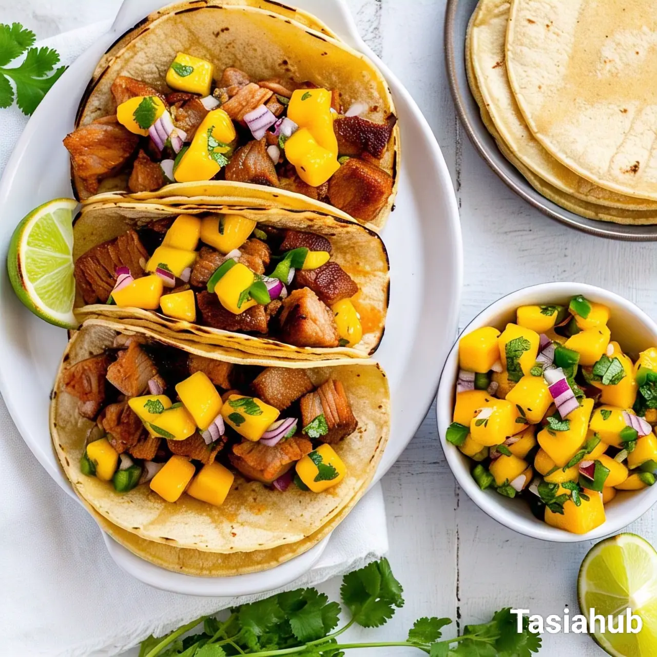 Pork tacos with mango salsa