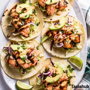 A platter of salmon tacos